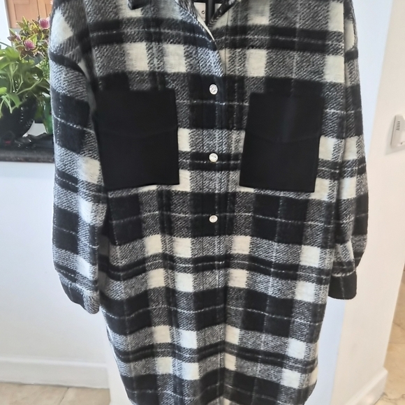 NEW NWT Zara Black and White Plaid Shirt Jacket Size L With Rhinestone Buttons - Picture 5 of 6